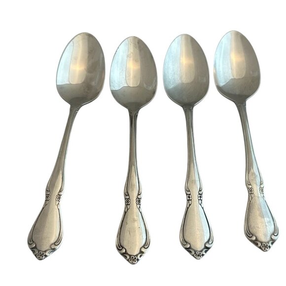 Oneidacraft Deluxe Stainless Flatware Set Chateau Floral 4 Tea Spoons Small Size - Picture 1 of 7